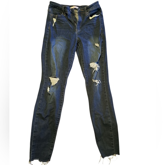 SO High Rise Distressed Dark Blue Jeans - Picture 1 of 3